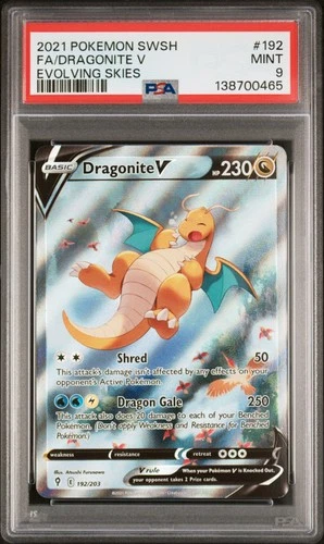 2021 POKEMON SWORD & SHIELD EVOLVING SKIES #192 FULL ART/DRAGONITE V PSA 9