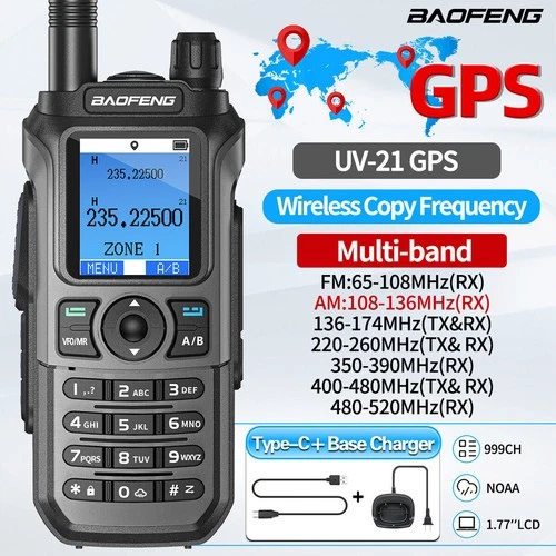 Baofeng UV-21 GPS Two Way Radio Real Time Portable AM NOAA Long Range Ham Radio