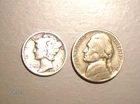 1936 10C Mercury Dime & 1942S Jefferson Nickel, circulated, Silver coins  D11