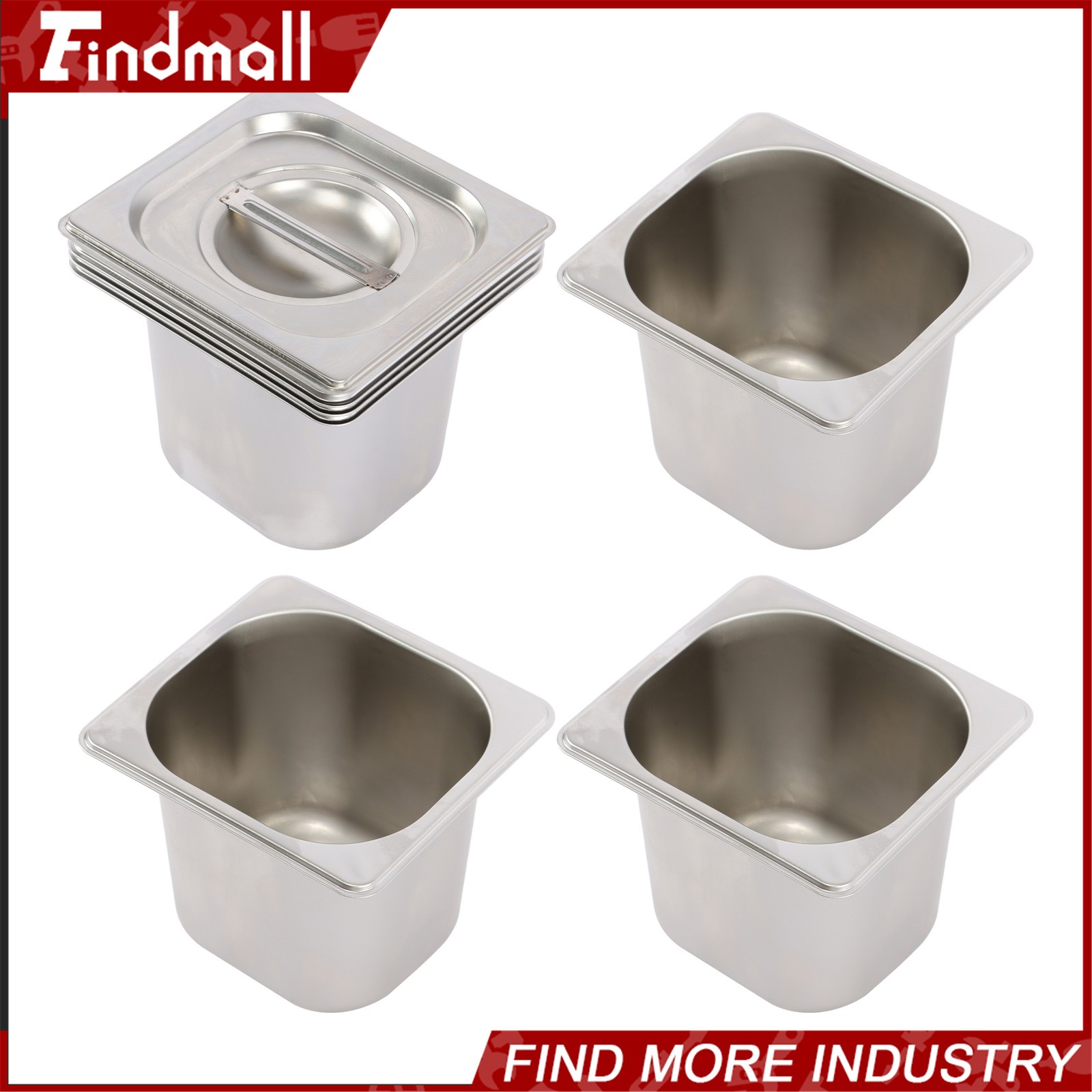 Findmall 4 Pack 6" Deep Steam Table Pan Hotel Pans Food Prep Stainless Steel