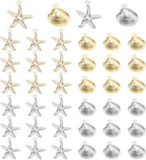 4 Styles Starfish Shell Charms, 40pcs Sea Scallop Metal Charms Pendants Ocean