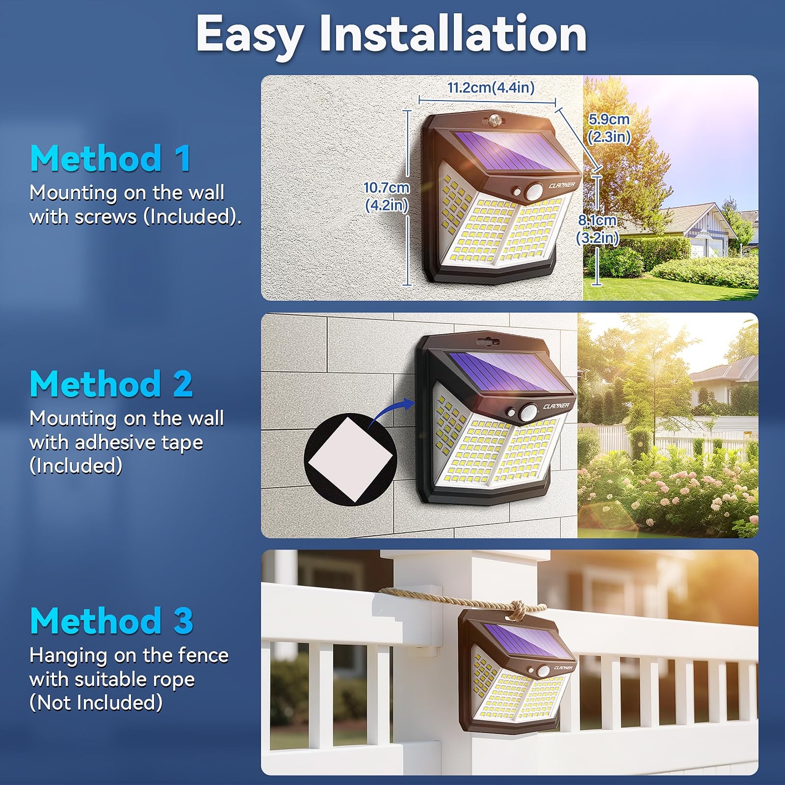 CLAONER Solar Lights Outdoor 128 LED 4-Pack Motion Sensor 3 Modes 270° Wide Angl