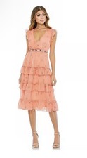 Mac Duggal Peach Pink Floral Print Ruffle Tiered Faux Wrap Dress Size 16