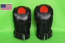 Padded Real Cow Leather Fist Mitts Bondage Gloves 2 Pieces Restraints Lockable