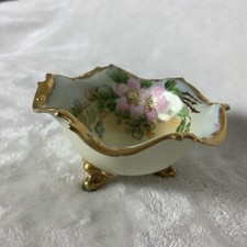 Antique JPL France Limoges Hand Painted Footed Bowl Floral Gold Trim Victorian
