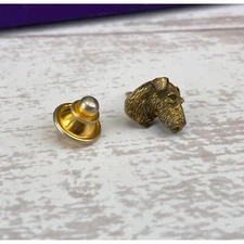 Vintage 3D Dog Airedale Portrait Lapel Pin Marked Airedale on the Back Gold Fill