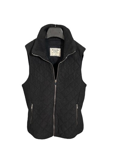 ABERCROMBIE & FITCH Vintage Womens S Black Zip-Up Vest Diamond-Quilted Fleece  - Picture 3 of 9