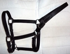 ABETTA Leather BLACK Halter- Silver Hardware/Snap - Adjustable - Full Size - NEW