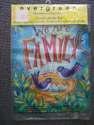 We Are Family Garden Flag 2-Sided Evergreen NIP 12x17 Nesting Birds - Free Ship