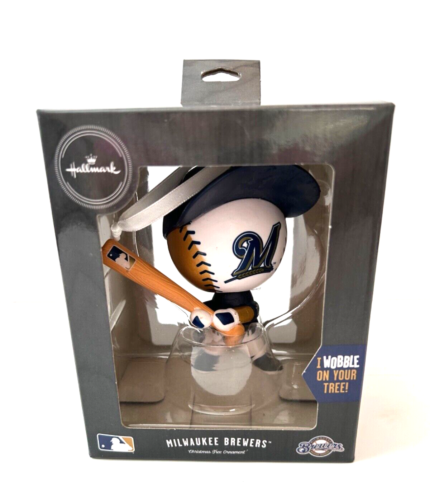 Milwaukee Brewers Hallmark Ornament Bouncing Buddy Baseball Player MLB HAT