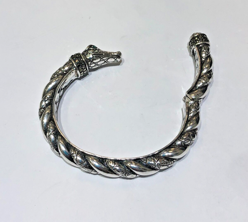JAI by John Hardy SS 14k Crocodile Hinged Cuff Bracelet w/Green Tourmaline Eyes - Picture 3 of 18