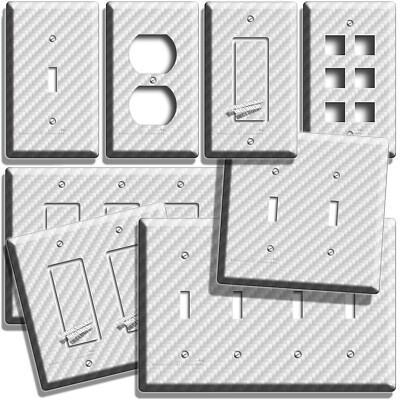 WHITE CARBON FIBER STYLE LIGHT SWITCH OUTLET COVER WALL PLATE MANCAVE ROOM DECOR