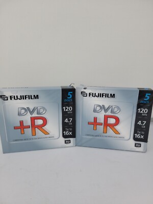 2 Fujifilm DVD+R 5 Pack 120 Min Blank Storage Media 4.7GB Disc for Data Video 