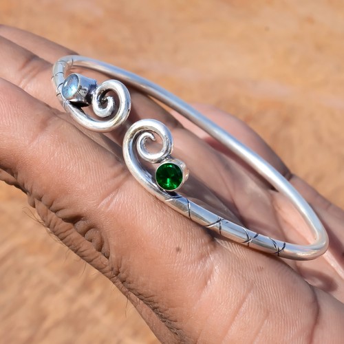 Labradorite & Diopside Gemstone 925 Sterling Silver Bangle Cuff Gift For Love - Picture 7 of 9