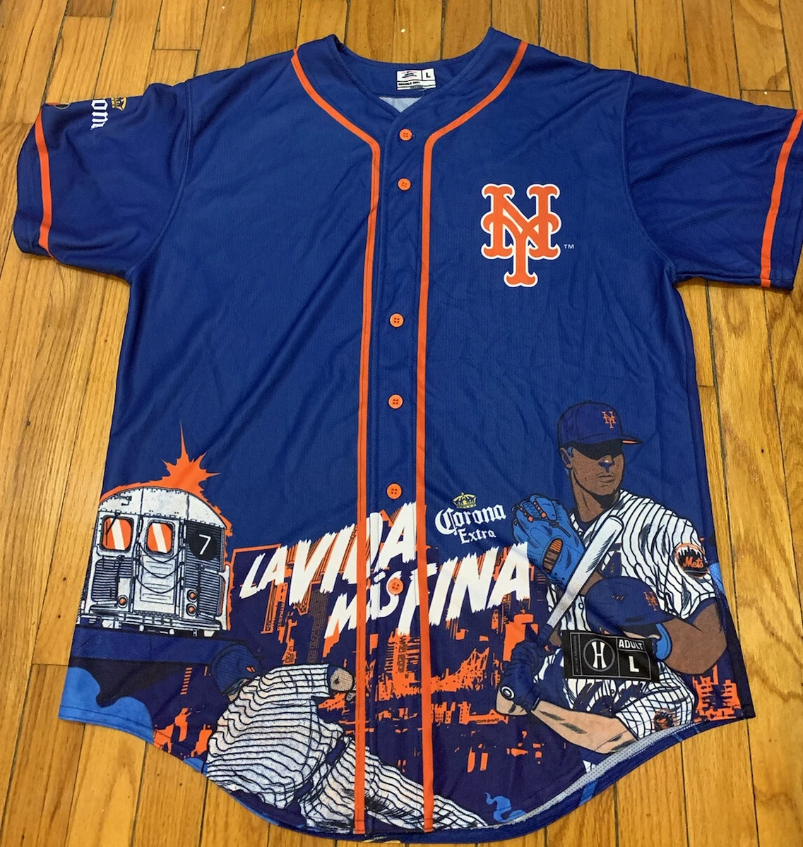 2021 New York Mets Corona Comic Book Blue Jersey Shirt Large NY MLB BDA RARE