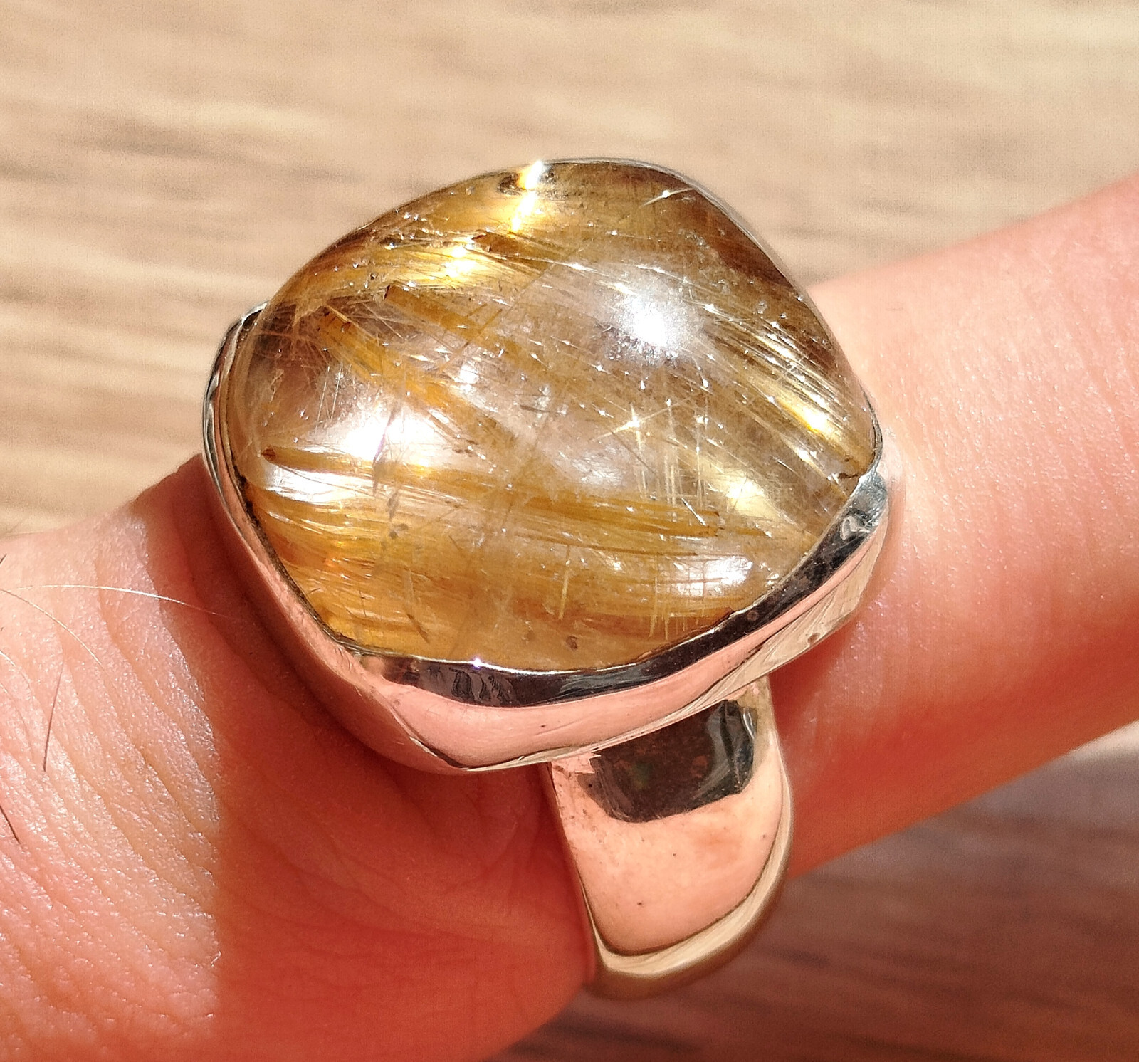 Bague quartz rutile argent 925 femme pierre naturelle taille 57