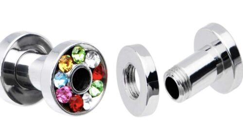 NEW 4mm Gay, Lesbian, LGBT, Pride Crystal Ear Tunnel Plugs Plug - Picture 1 of 2