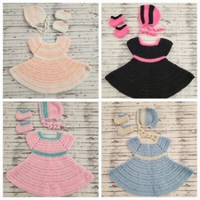 Baby Dress, Bonnet  Bootie Set Crochet Handmade Newborn - 3 mo