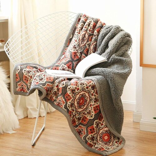 UKELER Flannel Sherpa Throw 80'' x 60''- Cute Floral Design Soft Plush Flannel B
