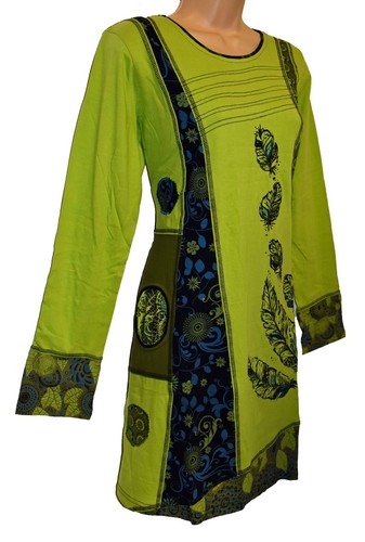 New Fair Trade Printed Cotton Feather Tunic Top - Hippy Hippie Boho Ethnic - 第 3/6 張圖片