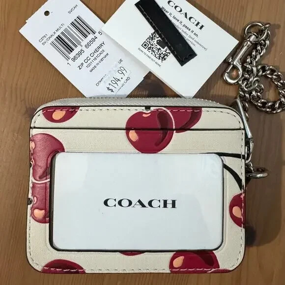 NWT ❤️ Coach Zip Card Case With Cherry Print | eBay