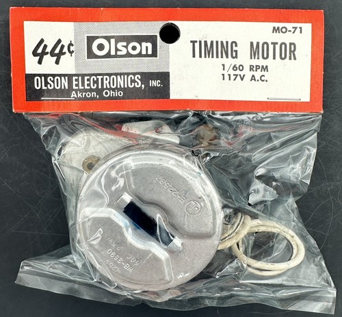 Vintage Olson Timing Motor 1/60 RPM 117V A.C. MO-71 New Old Stock