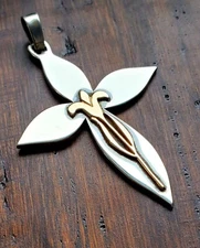 Beautiful  HUGE James Avery Vintage 14kt Gold Tulip Flower Silver Cross Pendant