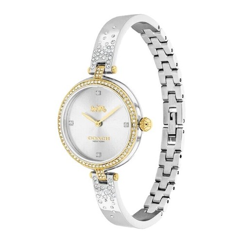 Coach Allie Bangle Watch Womens Silver Gold Stainless Steel Model 14503381 COACH ALLIE 14503381 SILVER WHITE LOGO DIAL TWO TONE BANGLE  main image 4