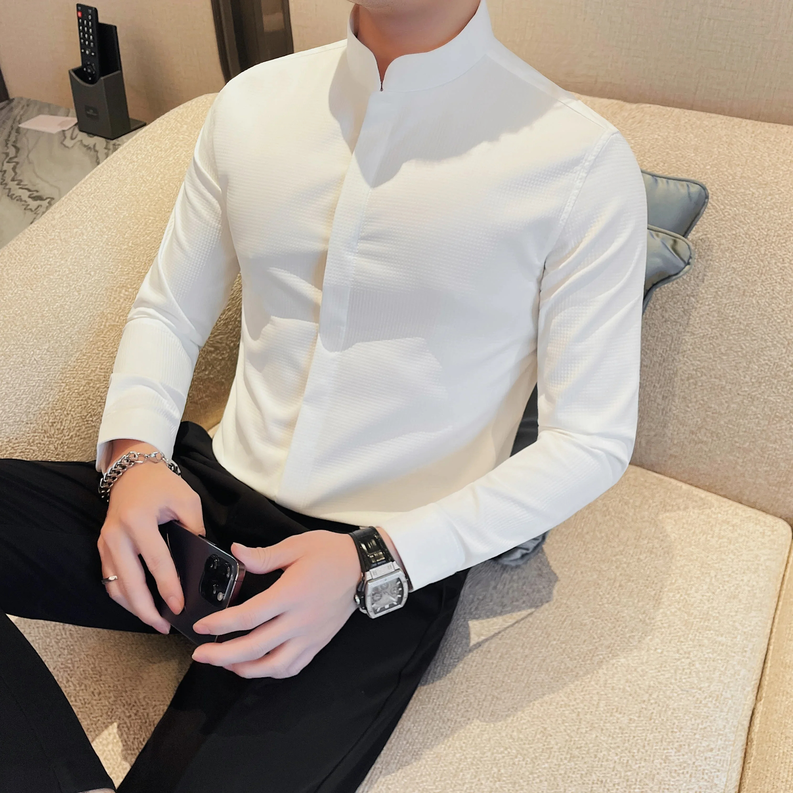 chinese dress ladies Men's White Button Down Collar, Long Sleeve Dress Shirt, Stain Repellent, Wrinkle Resistant