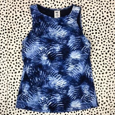 Lands End Navy Blue Tie Dye High Neck Tankini Reg. 12 SWIM TOP 513786