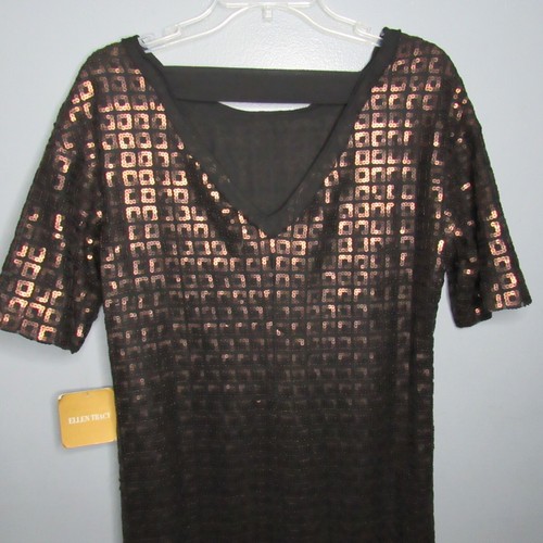 Ellen Tracy Sequin Shift Dress Womens Small Bronze Black $139 Formal Short Sleev - Picture 5 of 23