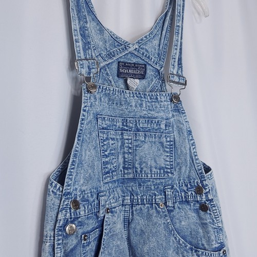 Squeeze Skirt Bib Overalls Blue Jean Denim Ice Aged Wash Skirtalls Vintage 80s - Picture 6 of 11