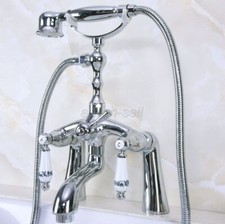 Bathroom Deck Mount Clawfoot Tub Faucet w/ Hand Shower Polished Chrome ana102