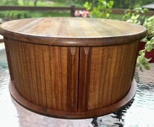 Vtg 70s Kalmar Designs Teak CASSETTE TAPE Holder W/Tambour Doors Danish Modern