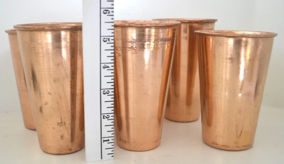 Juego de 6 vasos de cobre LOTE jarrón vasos SHOT sake de cerveza vintage metal gyuhji Foto 3 de 4