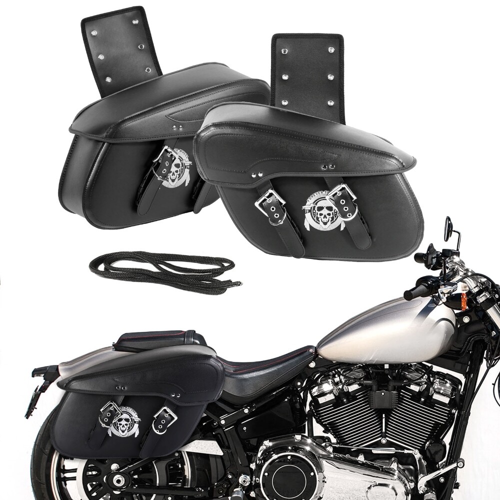 Motorcycle PU Leather Side Saddle Bag For Harley Dyna Super Glide Custom  FXDC