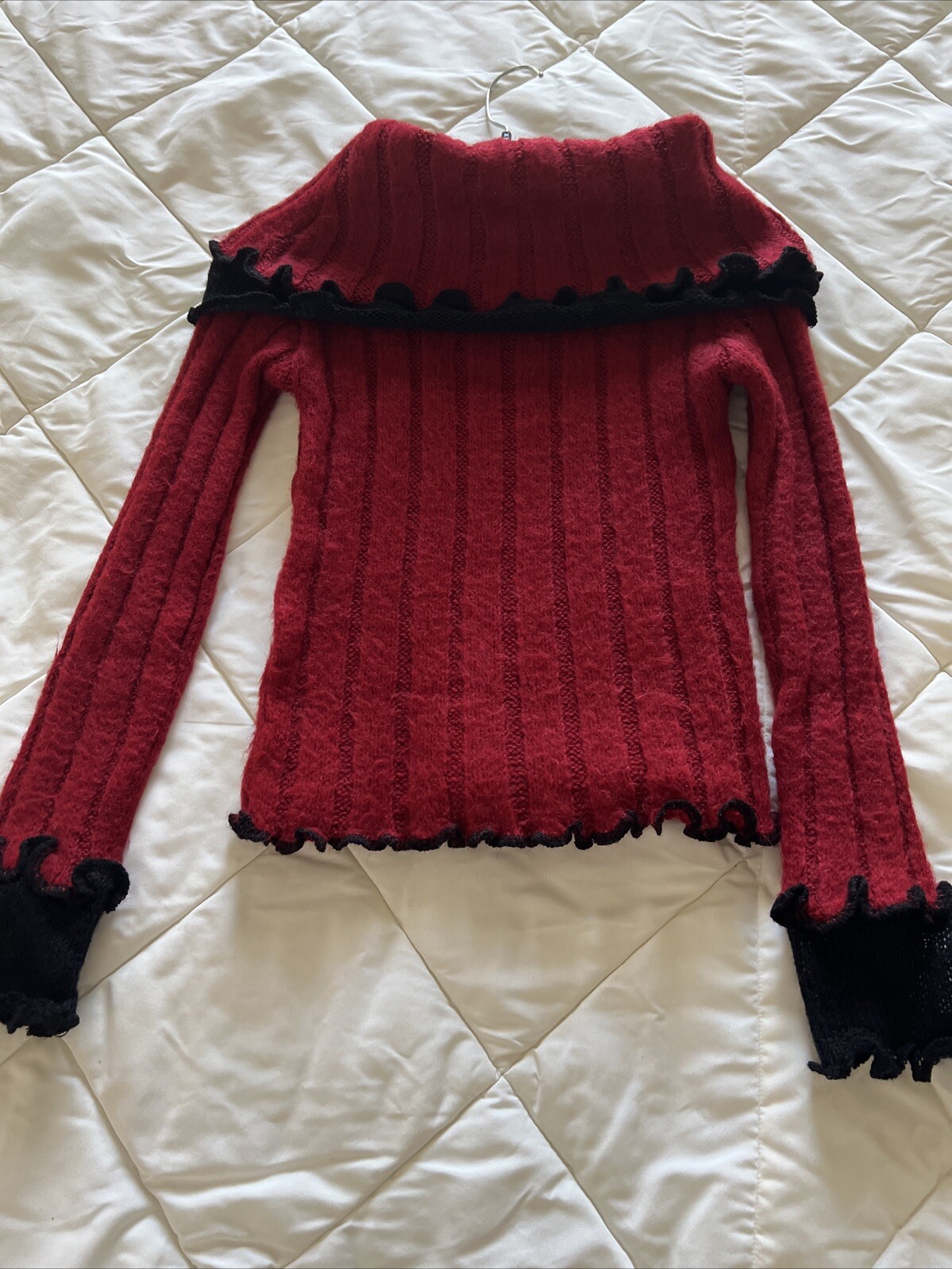 NEVER WORN Ruby Red Soft Turtle Neck Black Trimmi… - image 8