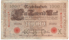 Rzesza Niemiecka 1910 banknot 1000 marek / z rzadkim poddrukiem X stempel czerwony