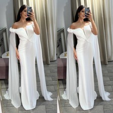 Mermaid Satin Wedding Dresses Off the Shoulder with Cape Full Length Bridal Gown