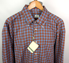 NWT BORRELLI Napoli Sz 18.5 / 46 Shirt Brown Blue Check Button-Up Italy