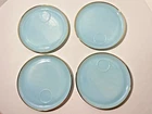 Vintage FIRE KING Delphite Robin Egg Blue (4) Plates Snack Set 22K Gold Trimmed