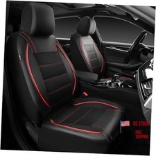 Universal FIT Piping Leather Two Front Seat Covers, Waterproof Faux Black Red