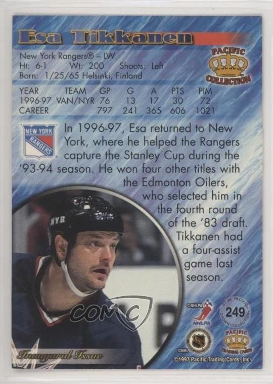 1997-98 Pacific Crown Collection Esa Tikkanen #249 - Image 2 of 2