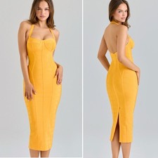 House of CB The Sculpt Orange Sherbet Midi Bandage Halter Dress size large