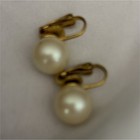 Vintage Gold Clip-On Dangle Earrings with Round White Imitation Pearl — photo 1