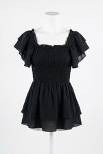 Bibi Layered Ruffle Sleeve Smocked Top Black