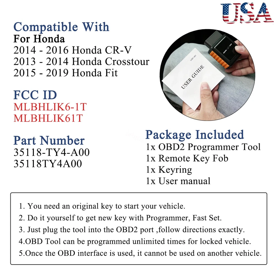 Reemplazo para 2014 2015 2016 2017 Honda CR-V Fit mando a distancia llavero 3 botones + herramienta Foto 2 de 4