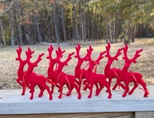 Set of 8 Flocked 6" Red Reindeer Ornaments Christmas
