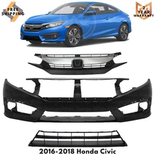 Front Bumper Cover Fascia & Grille Assembly Kit For 2016-2018 Honda Civic