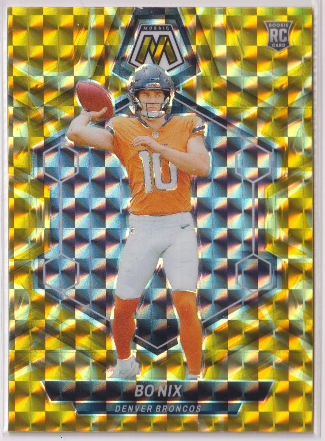 2024 Panini Mosaic Bo Nix Yellow Reactive Prizm Rookie Card #312 Denver Broncos